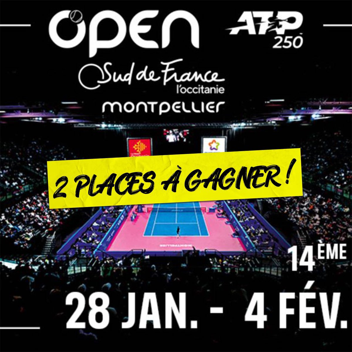 GAGNE DEUX PLACES POUR L’OPEN SUD DE FRANCE 🎟️🇫🇷

Le premier tournoi ATP 250 français de la saison démarre le 28 janvier, avec notamment : Musetti, Auger-Aliassime, Bublik, Murray, Monfils, Gasquet…

🎁 Pour participer :
➡️ RT + Follow @OpenSuddeFrance

Tirage le 20 janvier. 🍀