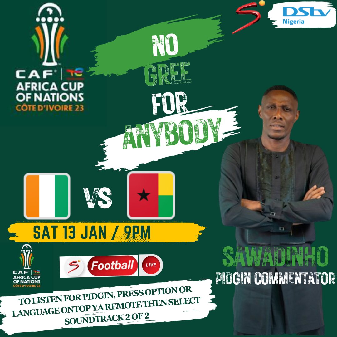 Here We Go!!! 

#AFCON2023 Opening Ceremony & Game 1 #Cotedivoire v #GuineaBissau

 Pidgin Commentary on @SuperSportTV 🔥🔥🔥

#AFCON2023 
#TotalEnergiesAFCON2023 
#PidginCommentary
#PidginCommentator