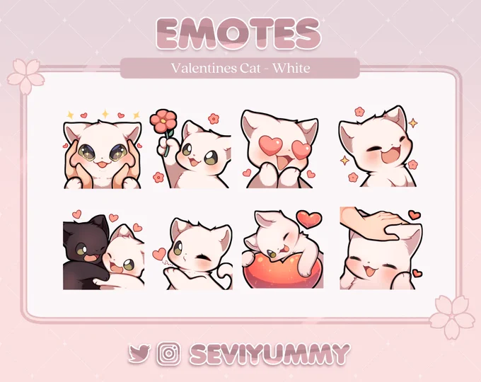 Valentine's Day is approaching! ❣️💌  Get all lovey-dovey with these cat emotes  °ʚ('꒳`)ɞ°  Available in white, black, gray and orange!  