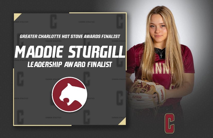 CONGRATS to <a href="/maddiesturgill_/">Maddie Sturgill</a> for being named a Finalist for The Greater Charlotte Area Hot Stove’s LEADERSHIP AWARD <a href="/CannonAthletics/">CannonAthletics</a>