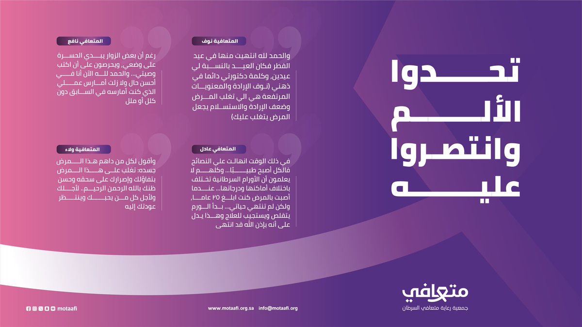 Motaafi's tweet photo. ما بين الألم والأمل.. هكذا انتهت تحدياتهم مع المرض🎗

#متعافي_السرطان https://t.co/q6o0bnAQg4