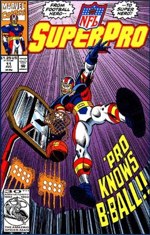 evan_bevins's tweet photo. As you get ready for the start of the #NFLPlayoffs, take a look at SuperPro as he ... (checks notes) ... plays basketball - yep - and tangles with another Captain America villain

#NFLSuperPro

https://t.co/7c62ogGBf0 https://t.co/ek3Qze6h0B