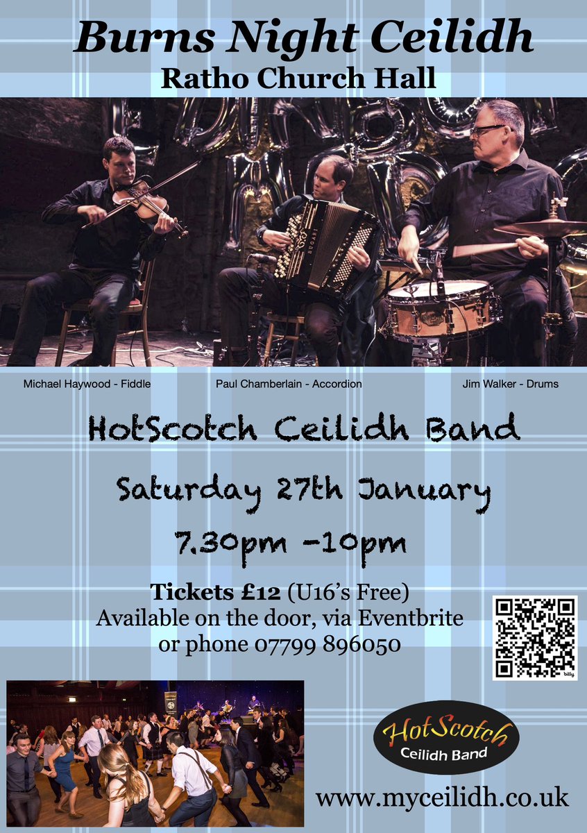 Burns Night Ceilidh with HotScotch Ceilidh Band in Ratho on Saturday 27th January. Tickets £12 (U16s Free) via Eventbrite, at the door on the night, or by calling 07799 896050 eventbrite.co.uk/e/burns-night-… #ceilidh #ratho #edinburgh #ceilidhband #burnsnight #HotScotch