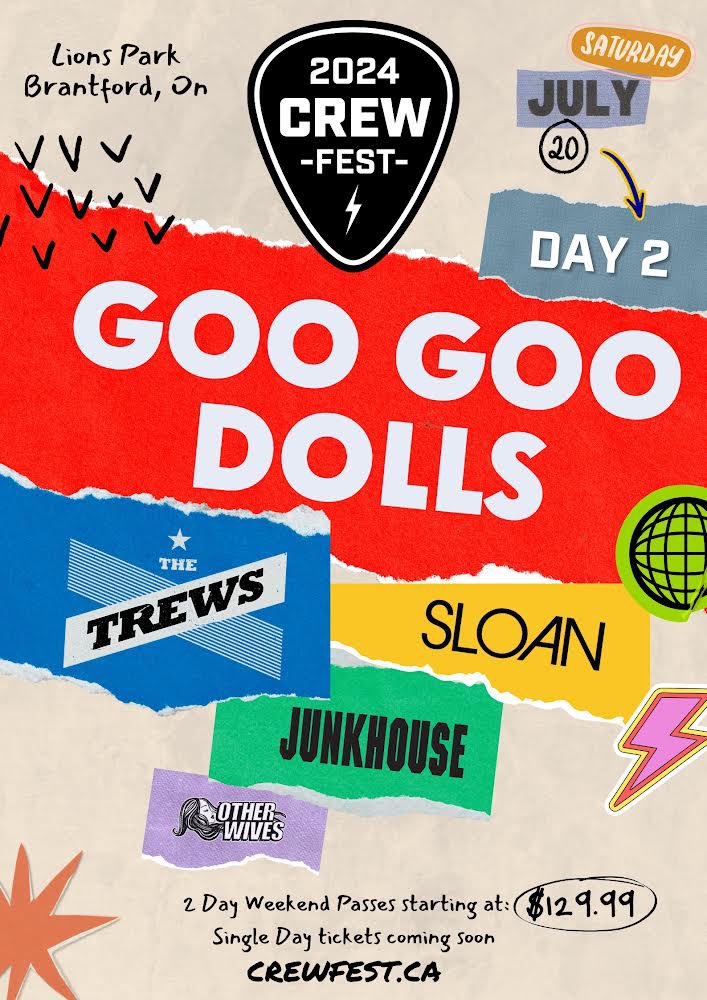 Just Announced! We look forward to getting back to Brantford for Crew Fest 2024 alongside @googoodolls @Sloanmusic Junk House and @otherwivesmusic • Tix are ON SALE NOW!