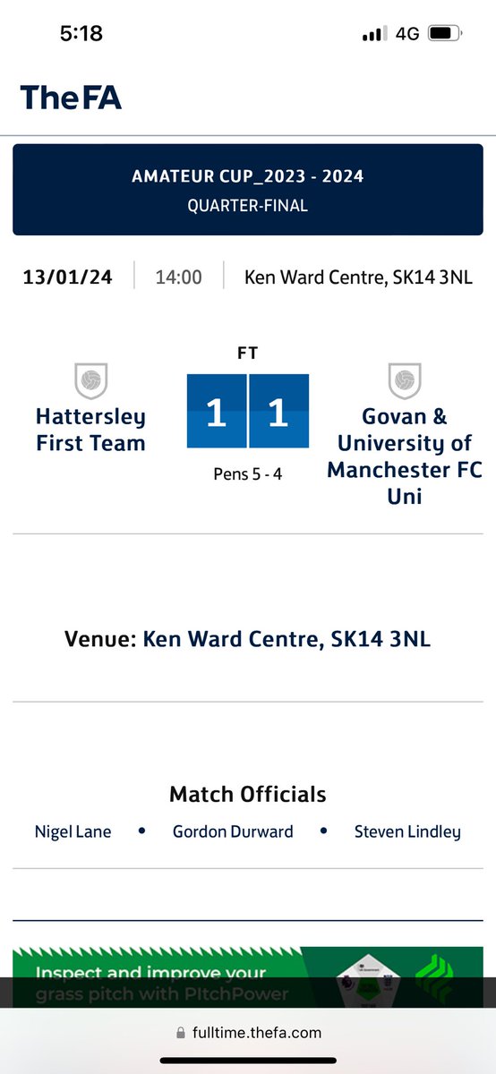 Well the boys grafted their arses off today. Conceded after around 20 minutes. Then came an outrageously stupid red card for the Hatto. 43rd minute we won a pen and <a href="/robert_swallow/">Rob swallow</a> converted from the spot. Second half was tough for us but managed to hold on and win it on pens