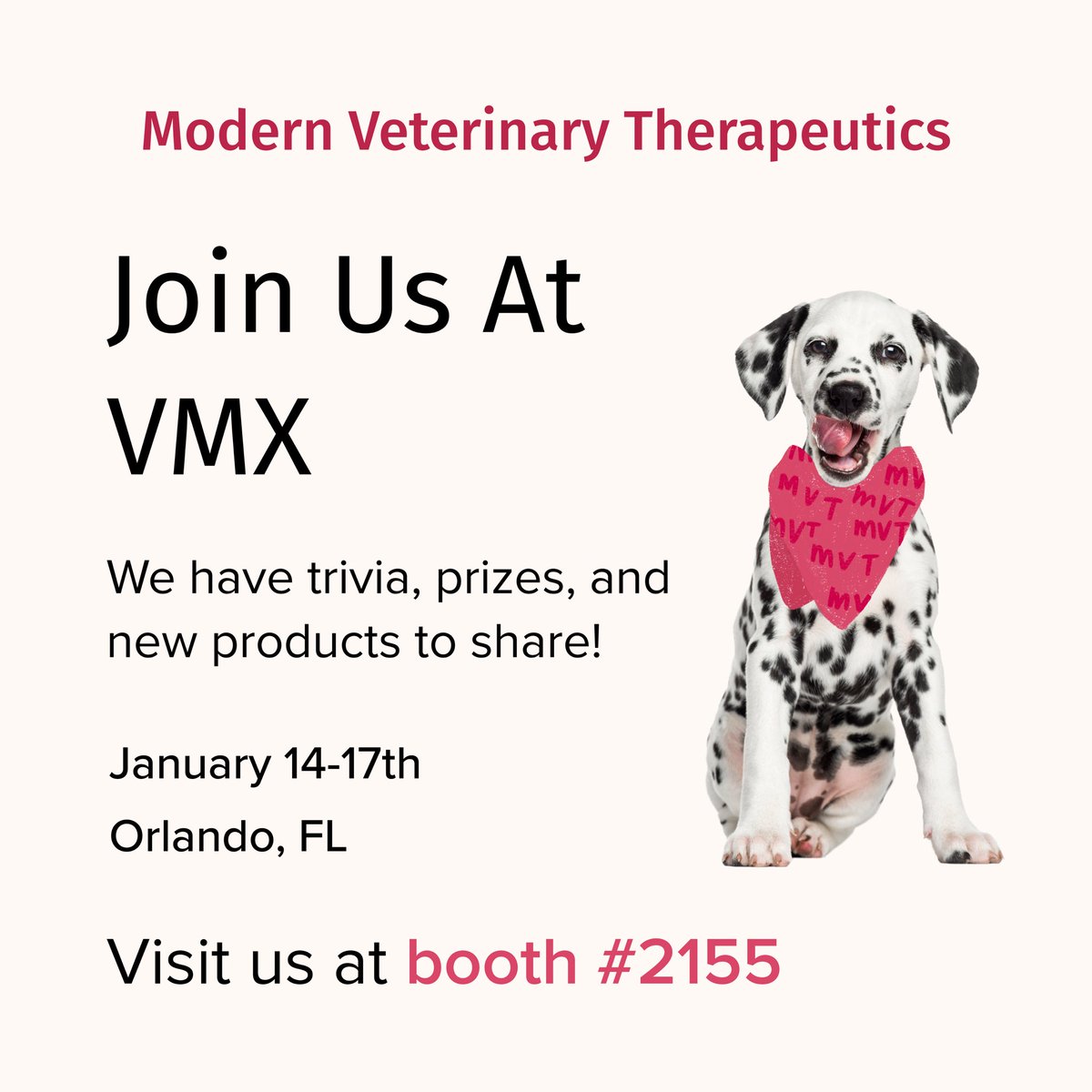 Modern_Vet's tweet photo. Will we see you at VMX? Test your knowledge at our trivia challenge and win some awesome prizes! We also have new products we’re excited to share ! 🐶❤️🐱  @The_NAVC https://t.co/888iYovBVA
