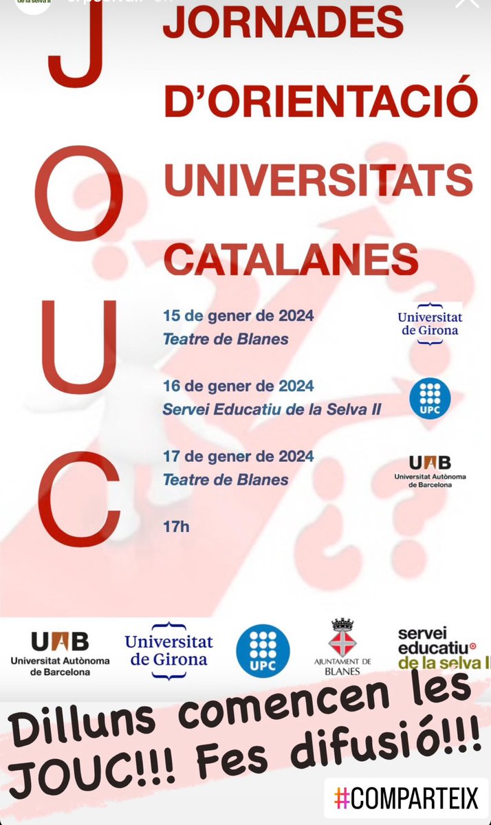 Dilluns comencen les Jornades d’Orientació! Fes difusió! #JOUC #orientació