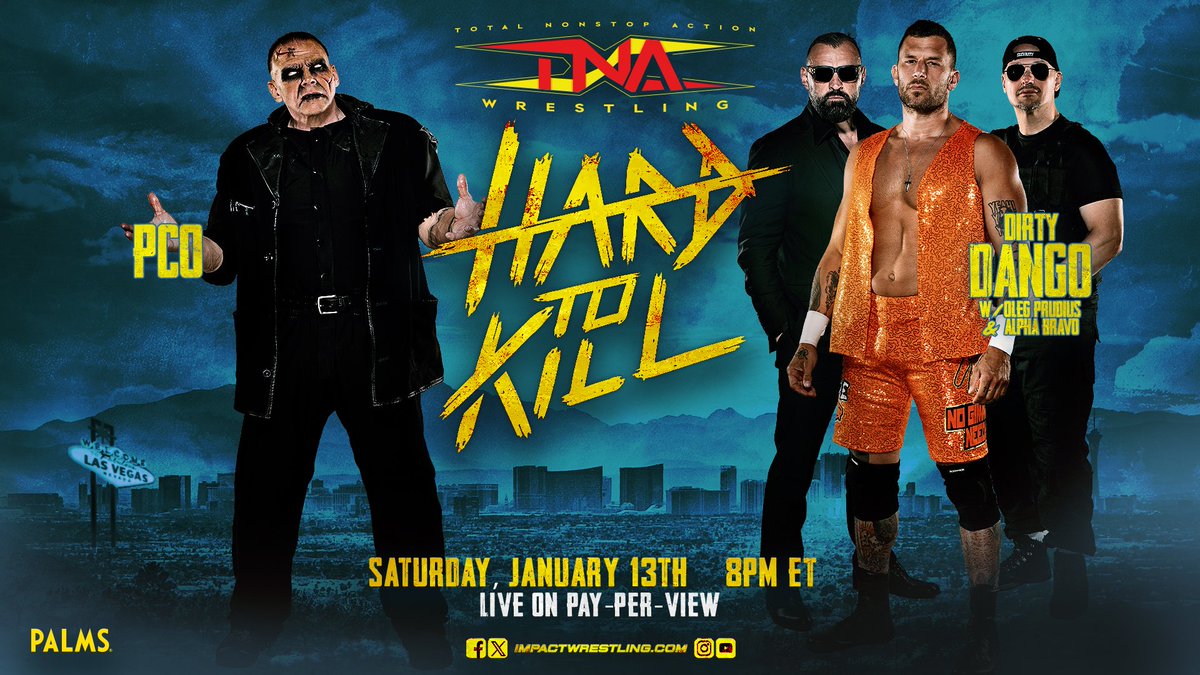 ThisIsTNA's tweet photo. TONIGHT at #HardToKill! The monstrous @PCOisNotHuman clashes with @DirtyDangoCurty, but he's not alone! With the duo of @OlegPrudius &amp; @JohnEBravo1st in his corner, expect quite the showdown!

Get TNA+: https://t.co/0Hza3gl7lv https://t.co/BpI9kl3Mc5
