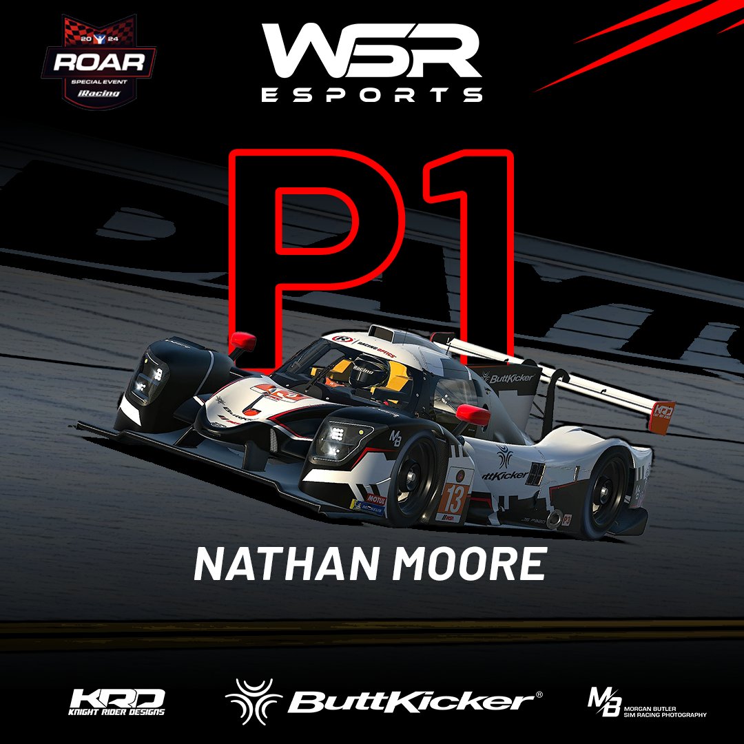 WSResports's tweet photo. Our 2024 campaign begins with a bang as Nathan Moore charges to the winner's circle in iRacings first special event of the year, the 'ROAR before the 24'!!!

Team Partners:
@TheButtKicker
@MBSimphotos
Knight Rider Designs

#wsresports #ButtKicker #esports #iracing https://t.co/ySu9t2ItZL