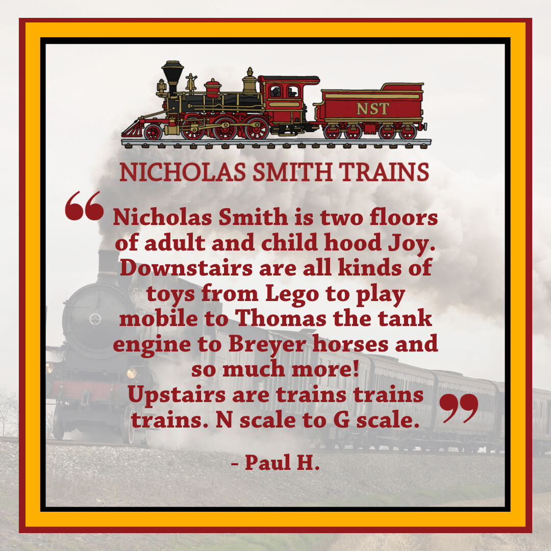 We have the best customers!

We want to say thank you to all of you that support Nicholas Smith Trains!
.
.
.
#NicholasSmith #NicholasSmithTrainsToys #Train #SmallBusiness #Hobbyshop #locomotive #pennsylvania #railroad #trainsaroundtheworld