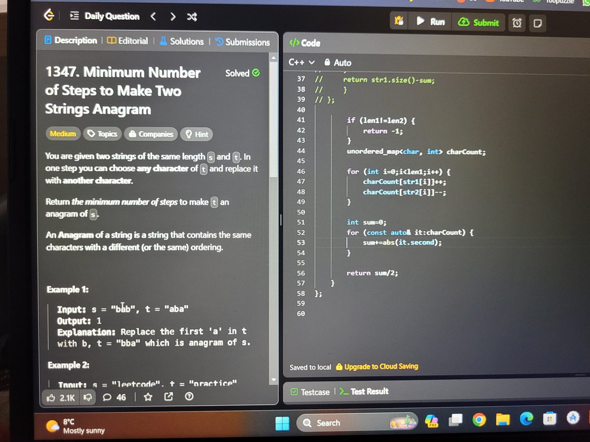 yashwan86699983's tweet image. 🚀 Day 9/100: Nailed A2Z array challenges today! 🧠 Completed hard questions seamlessly. 📚 Dived into binary search, conquering initial problems and mastering lower and uper bound Every day a step closer to mastery! and also did daily leet 💻🌐 #CodingJourney #AlgorithmChallenge