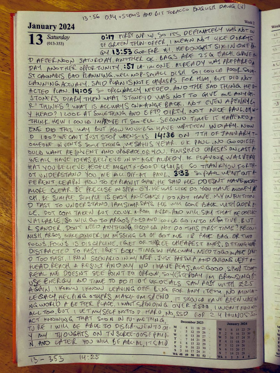 smaidrys's tweet photo. to know is to try. unexamined life is not worth living. interesting diary. orange book. day 13. 13th of January 2024. 353 days left this year. #quote #diary #dailydiary #writer #writing #differentthinking #miracleworker #thinker #philosopher #dreamer #happy #ramunas https://t.co/YEZJdgSHCq