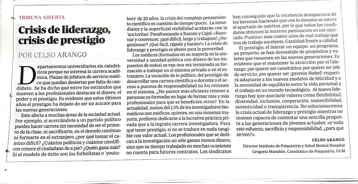 Crisis de liderazgo, crisis de prestigio. Las nuevas generaciones ya no quieren ser Catedrático/a o Jefe/a de Servicio.