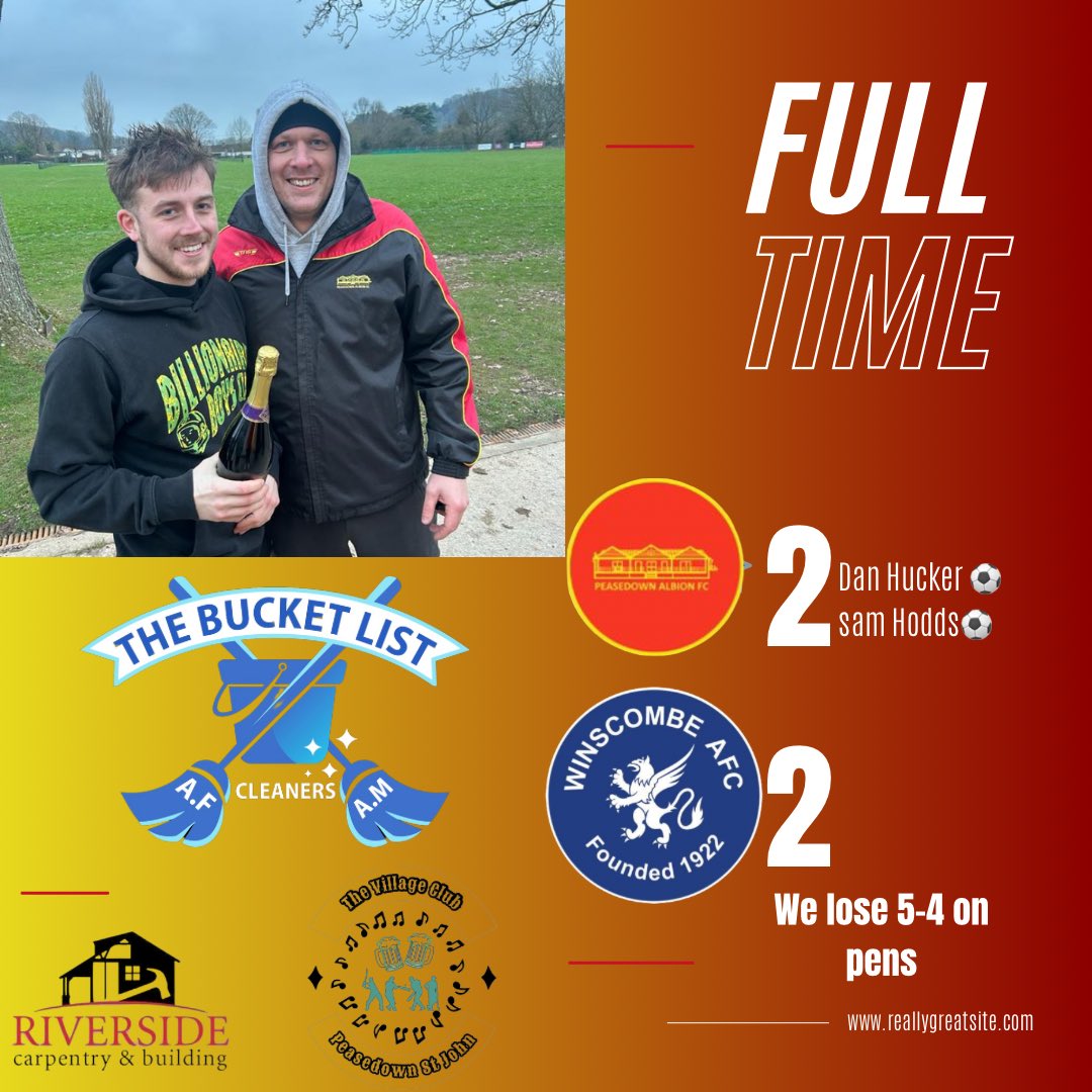 Peasedownalbion's tweet photo. We lose 5-4 on pens,

We lead 2-0 but @Winscombefc battled back all the best in the next round lads. 

Goal scores 

@hucker_123 ⚽️
@Samhods ⚽️

MOTM @LouisGDiegutis 👏 https://t.co/HA0FrJPsUg