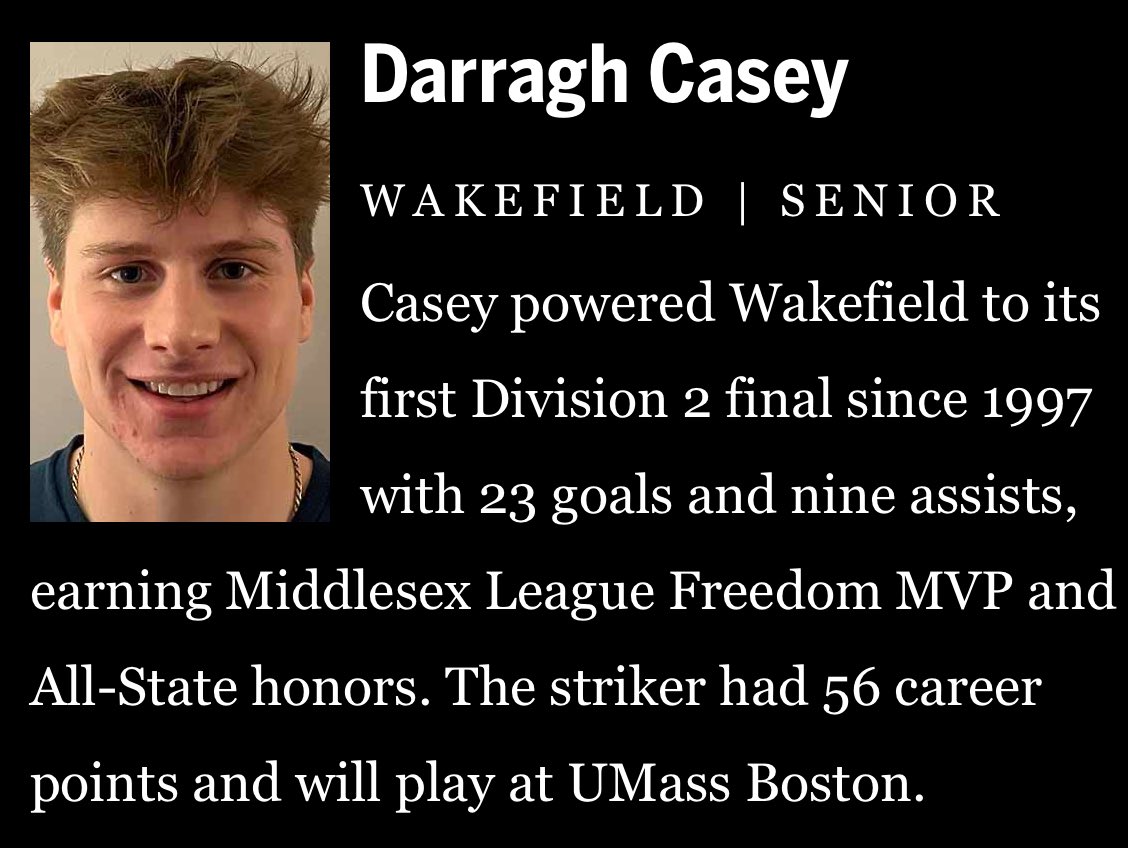 WMHSboyssoccer (@wmhssoccerboys) on Twitter photo Congrats to ML Freedom co MVP Darragh Casey for being both Boston Herald and Boston Globe All Scholastic! Well deserved! <a href="/WMHS_Warriors/">Wakefield Athletics</a> <a href="/Wakeitemsports/">Wakefield Item Sports</a> Congrats to ML Freedom co MVP Darragh Casey for being both Boston Herald and Boston Globe All Scholastic! Well deserved! <a href="/WMHS_Warriors/">Wakefield Athletics</a> <a href="/Wakeitemsports/">Wakefield Item Sports</a>