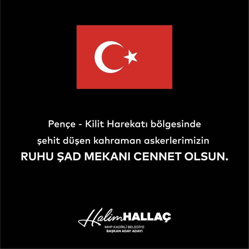 halimhallac's tweet photo. Pençe-Kilit Harekatı bölgesinde şehit olan askerlerimize  Allah’tan rahmet, yaralı askerlerimize acil şifalar diliyoruz. Aziz milletimizin başı sağ olsun. https://t.co/B5sROuB8F0