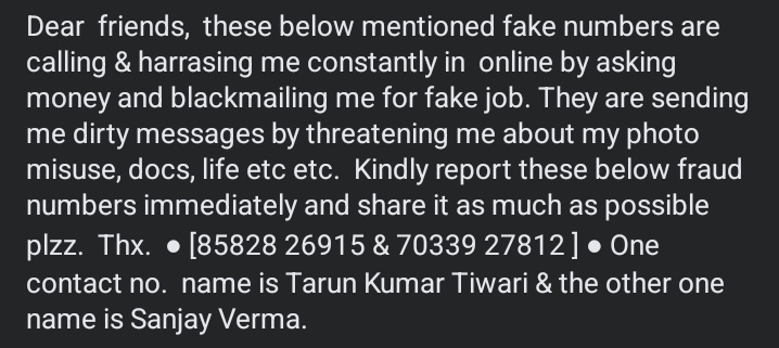 rahmanspeaks's tweet photo. Can anyone plz help me how to report this on Cyber Crime ?? @Cybercrime_inc
#cybercrime #fraud #harrasing #SupremeCourt #ShareThisPost #Alert #threatening #report #Dhubripolice #askingmoney #fakejoboffer #airtelworkfromhome https://t.co/ZZgiAonlf5
