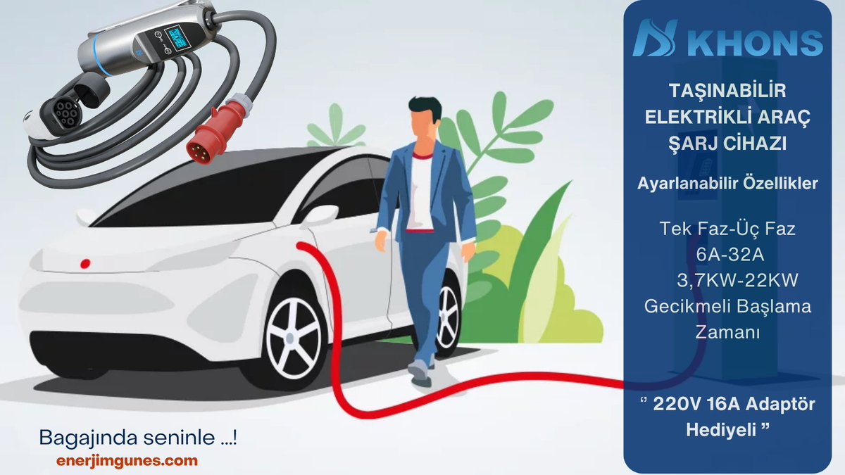 EnerjimGunes's tweet photo. Günün istediğiniz saatinde, daha düşük maliyetle aracınızı şarj edebilirsiniz.
Taşınabilir / Mobil Elektrikli Araç Şarj Cihazı ‘’ Khons’’
https://t.co/V1XFDDPYeu
+90 535 662 9199
#enerjimgüneş #tnaenerji #khons #khonstürkiye #khonstr https://t.co/OlJPP12FFv