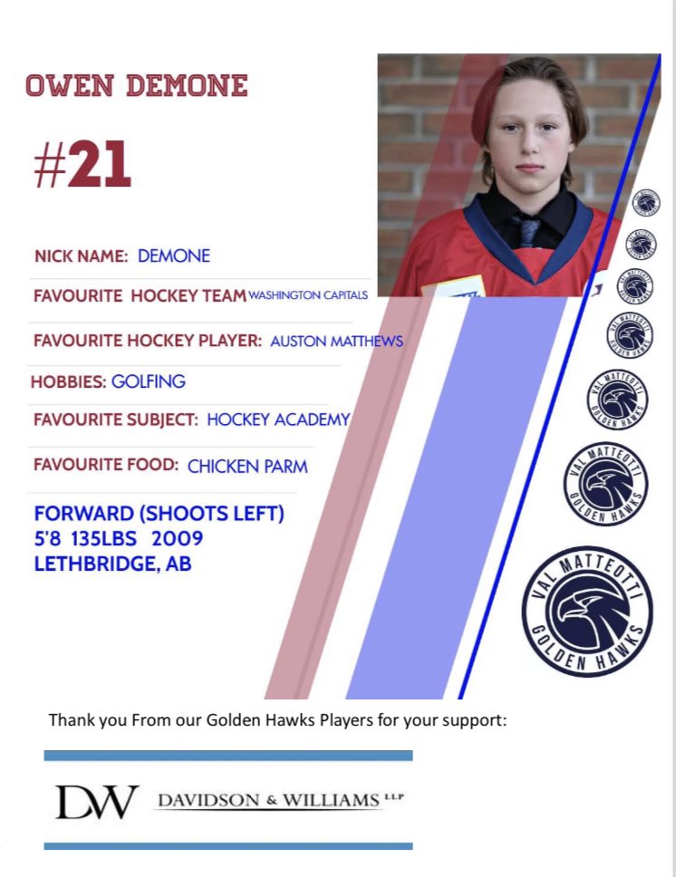 Todays player profile Owen DeMone brought to you by:
Davidson &amp; Williams