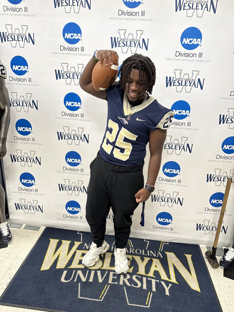 After a great visit and conversation I am blessed to receive my first offer from North Carolina Wesleyan University!!! #AGTG @Coach_J_Clark @CoachVereen @pepman704 @charlottepreps @PrepRedzoneNC @NorthMeckFB