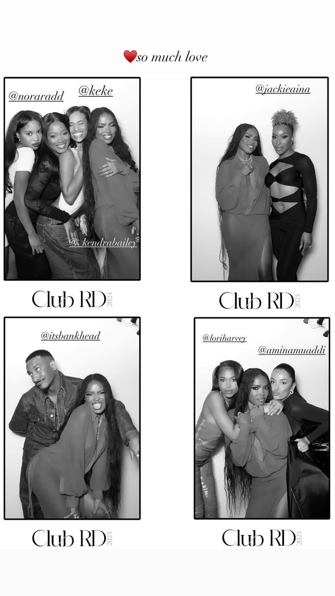 •—/ 📸 • <a href="/RyanDestiny/">RD</a>, <a href="/KekePalmer/">Keke Palmer</a>, <a href="/itsSeanBankhead/">Sean Bankhead</a>, <a href="/AminaMuaddi/">Amina Muaddi</a>, Nora, Kendra Bailey, Jackie Aina, &amp; Lori Harvey at her birthday celebration last night via IG story 🤎 •

#ClubRD