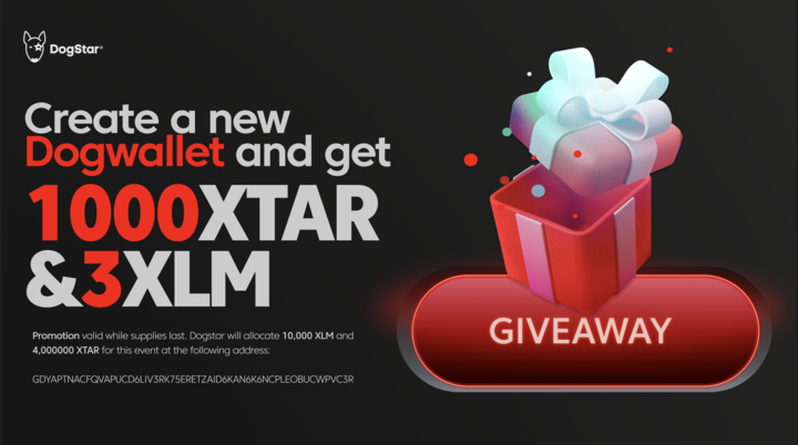 Yo dawgs! ✨ Don't miss out on the <a href="/dogstarcoin/">Dogstar $XTAR</a> giveaway! ✨ Set up a #DogWallet and receive 3 $XLM + 1000 $XTAR! It's the only way to play in the <a href="/dogstarleague/">dogstarleague.xlm</a>!

Create a new #Stellar account &amp; sign up for a DogWallet at 👉 app.dogstarcoin.com/create-account
Use referral code: 👉MASNkTND