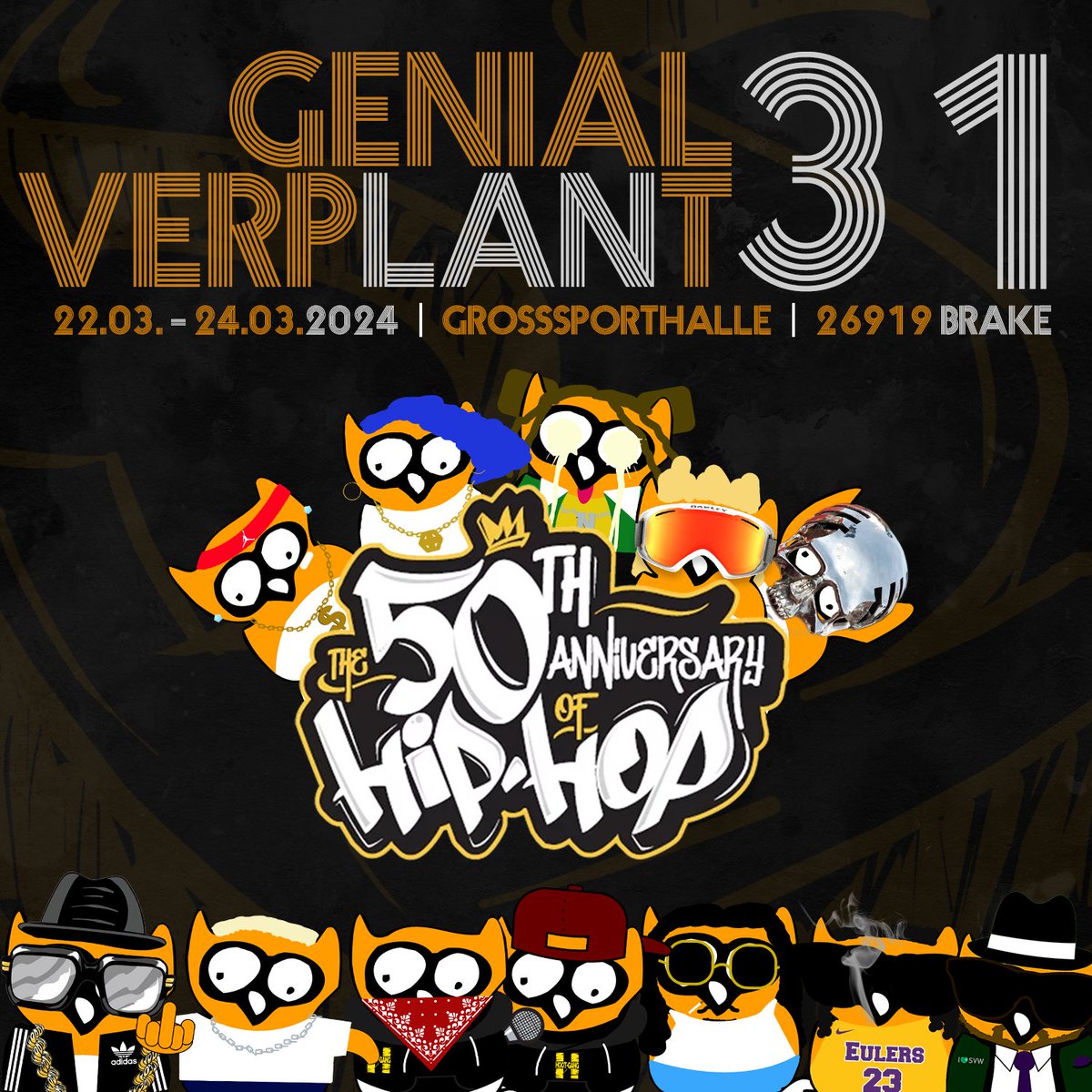 Finally, der Vorverkauf für die #GV31 startet. 
Ab sofort!
Die #GV31, The 50th Anniversary of HipHop, wird vom
Freitag, 22.03.2024 bis Sonntag, 24.03.2024 stattfinden.
Unsere Crib, die Großsporthalle in Brake, öffnet ihre Türen ab 17:00.
Zu den Tickets - bit.ly/3O3rzqW .
