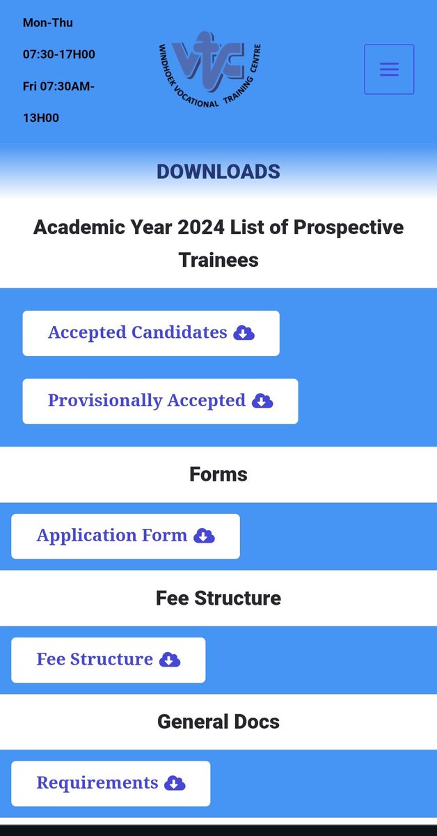 Windhoek_VTC's tweet photo. Did you apply at WVTC and don't know the outcome of your application? Follow this link and download the list of ACCEPTED AND PROVISIONALLY ACCEPTED CANDIDATES: 
https://t.co/9JsX4Bx36L https://t.co/B23095998f