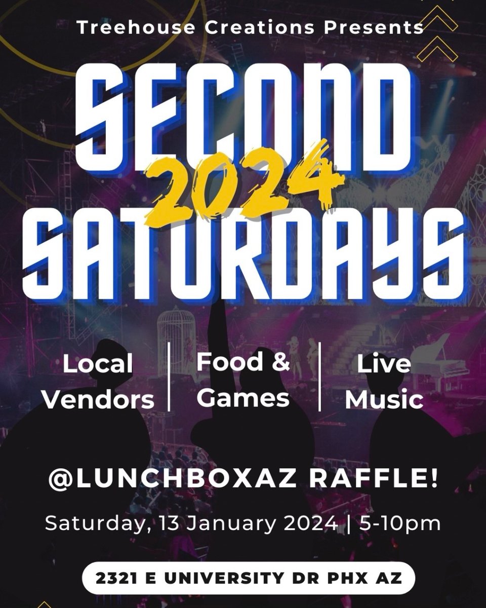 itsthetrees's tweet image. 🎉 Dive into #SecondSaturdays 🌳 at 2321 E University Dr, PHX! 🎶 Local gems, tasty eats, games &amp;amp; live tunes await. 🛍️🍔🕹️🎵 Win big @LunchBoxAZ free Raffle ticket for every purchase made! 🎟️ Today Jan 13, 5-10 PM. #PhoenixFun #ShopEatPlay #CommunitySpirit #vendorevent