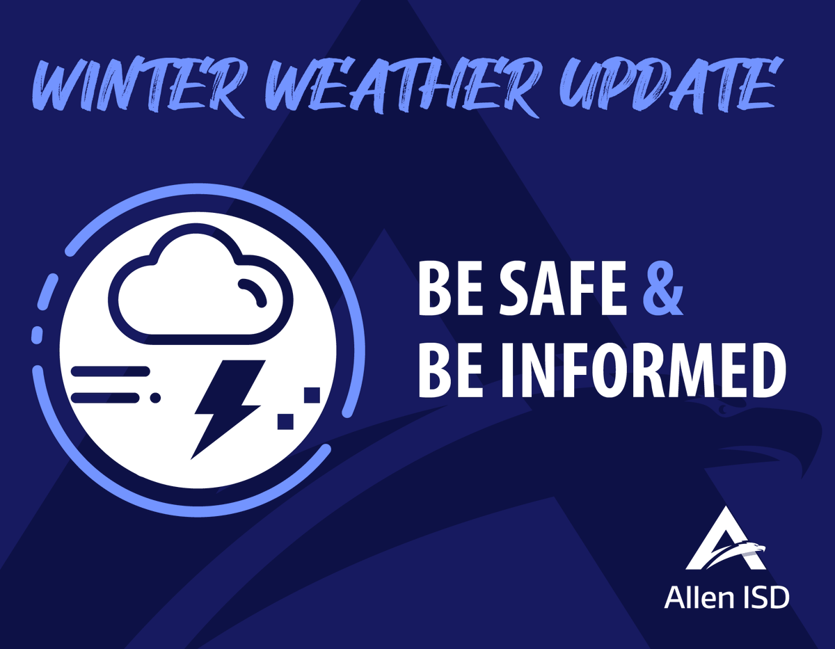 Allen ISD is monitoring the potential for winter weather next week. If a delay or closure notification is necessary, families will be notified view email, text message, website, and social media. Read more >> allenisd.org/alerts
