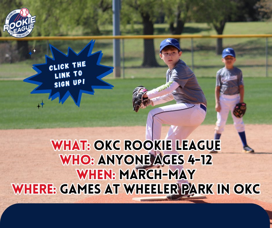 OKCDBFoundation's tweet image. Ready to ignite your child's passion for baseball? ⚾️🌟 Sign them up for Rookie League now! Click the link below to join the excitement and fun with the Rookie League Foundation of Oklahoma. 🎉 #RookieLeagueSignUp #BaseballForKids
Link: teamsideline.com/sites/okc/cont…