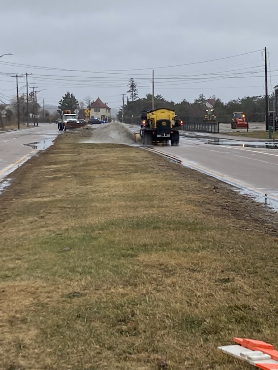 Ocean Rd. at South Pier Rd. north to Memorial Pl. now open to thru traffic. Boston Neck Rd. north/south lanes at Beach St. north to Dunes Club remains closed thru traffic. Local DPW and State DOT crews on site working to clear remaining debris &amp; open; estimate by 3PM today.