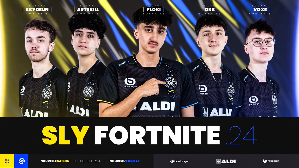 SolaryTV's tweet photo. Le roster qui va écrire la première page de cette nouvelle histoire.

🇫🇷 @Skydeunnn
🇫🇷 @ArtskillFN
🇫🇷 @Flokito_
🇫🇷 @DKS_fn
🇫🇷 @voxeftn

#SLYWIN https://t.co/1DlznL0TSc