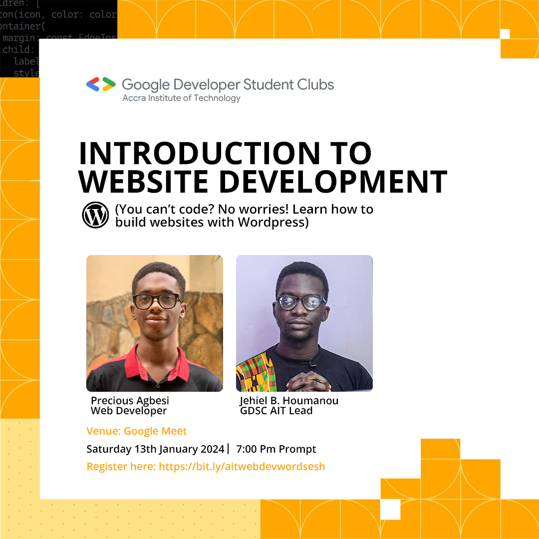gdscait's tweet photo. It is never too late to post this yeaah? If you get to see this and you are interested in joining, just click on either of the links to join directly 

HTML&amp;CSS: https://t.co/GGZEEMeJJA
WordPress: https://t.co/4YKC89Ro2b

#gdsc #webdevelopment #WordPress #aituniversity https://t.co/WlEYGRKJXj