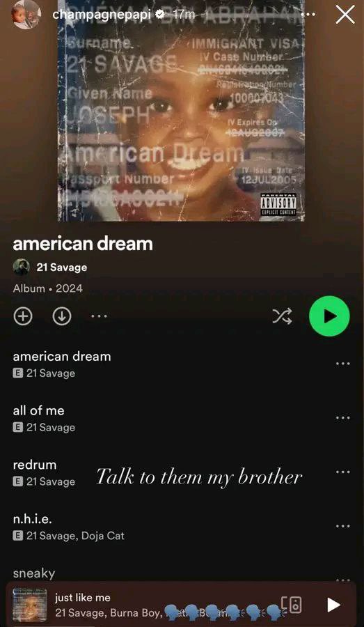 EXECUTIVEXMEDIA's tweet photo. #Droja is officially coming!
“Talk to them my brother”
.@Drake shows love to .@21Savage and .@DojaCat via Instagram stories while playing his album
Doja Cat is the latest and only female rapper posted by Drake on his platform despite officially collaborating with others https://t.co/aFvkzN7vef