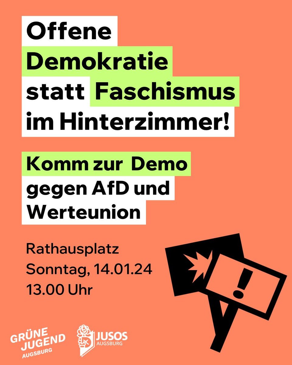 Morgen mittag um 13⁰⁰ auf dem Rathausplatz in #Augsburg Demo gegen #noAfD und #fckwerteunion