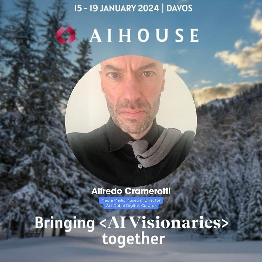 Next talk on the occasion of #davos @worldeconomicforum 2024 week ⚡️ - - - Mon Jan 15 #aihouse with @aricahilton @miss.lister @aurondascalera I will engage in a conversation with global art phenomenon studio @ouchhh and their practice about the AI House… instagr.am/p/C2DLuN_onf6/
