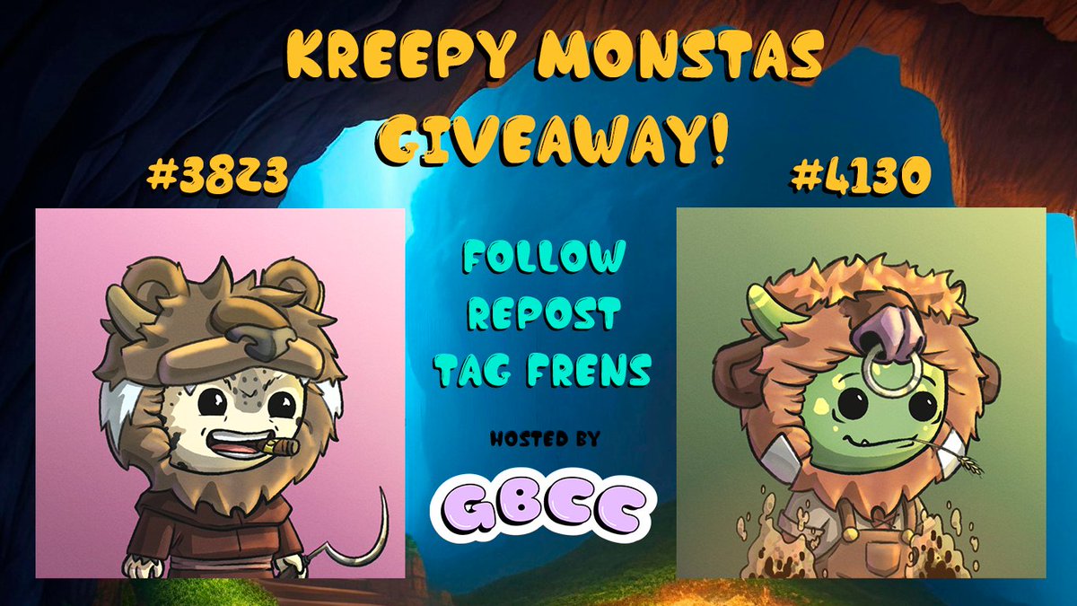 🌟IT'S GIVEAWAY TIME🌟

To celebrate the awesome launch of Kreepy Monstas (@KreepyKritters X <a href="/MonstaPartyNFTs/">Monsta Party NFTs 🎉</a>) we are giving away 2 NFTs!

To participate:
🎮Follow <a href="/GBCCNFT/">Game Boyz Color Club</a> 
🔁Repost
👯‍♂️ Tag frens

Ends in 48 Hours ⏳
Enter our Telegram group for more fun! 
t.me/GBCCNFT