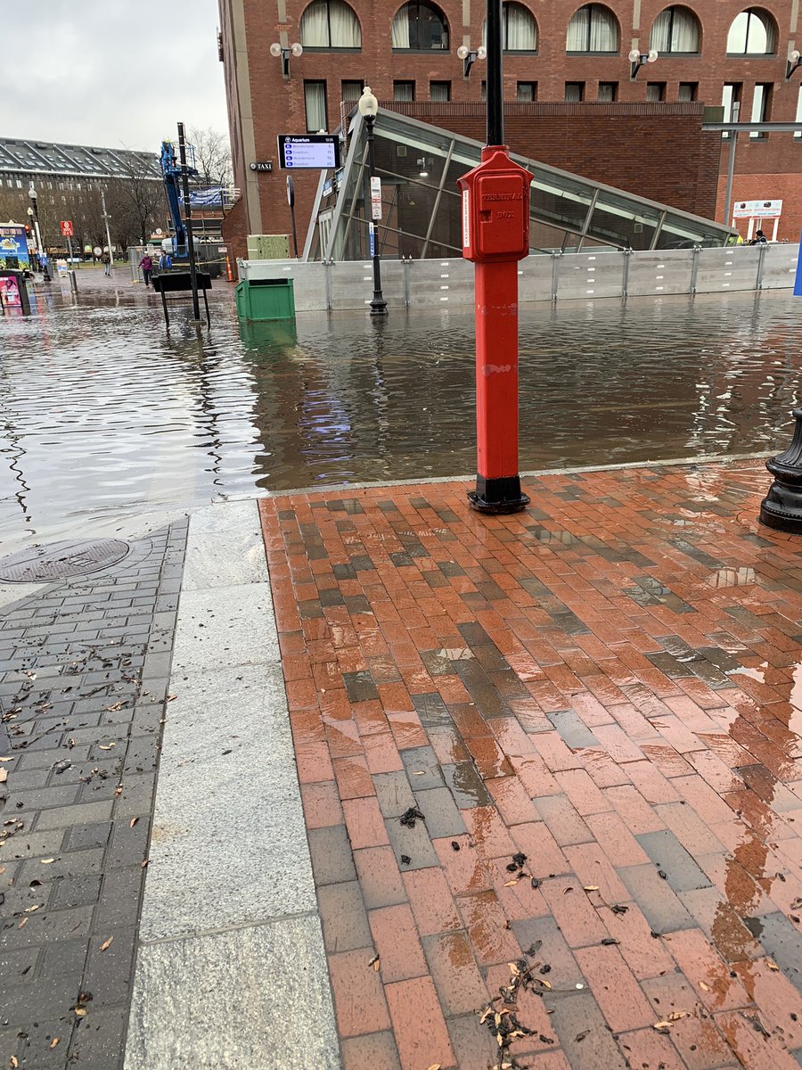 Flooding throughout Boston at noon. First picture of Charlestown. The rest are of area around Aquarium station. For me the multiple bike lanes submerged underwater is near Shakespearean. So much for combating climate change with bicycles. We need a moonshot idea. <a href="/universalhub/">Adam Gaffin</a>