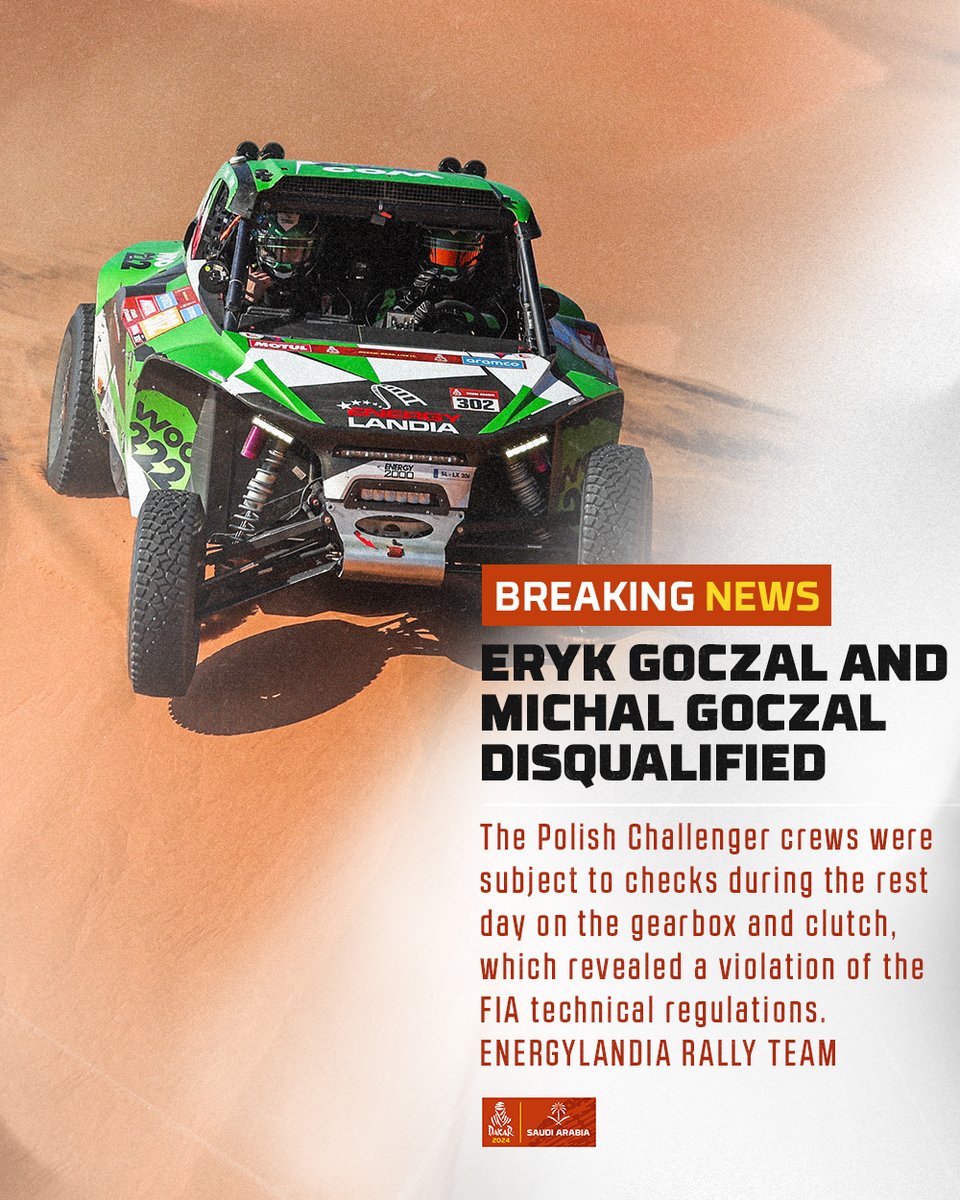 Polish crews faced technical checks during rest day. Violation of FIA regulations with a prohibited carbon clutch led to disqualification for the two duos in the #Dakar2024