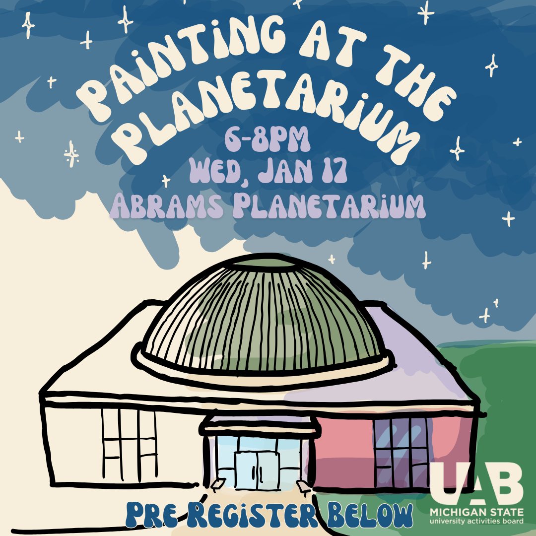 Calling all stargazers, painters, and astrology lovers! Come view the stars at Abrams Planetarium and paint your very own night sky. Must pre-register for sessions. Look out for the registration link in the bio of our Instagram @uabatmsu.