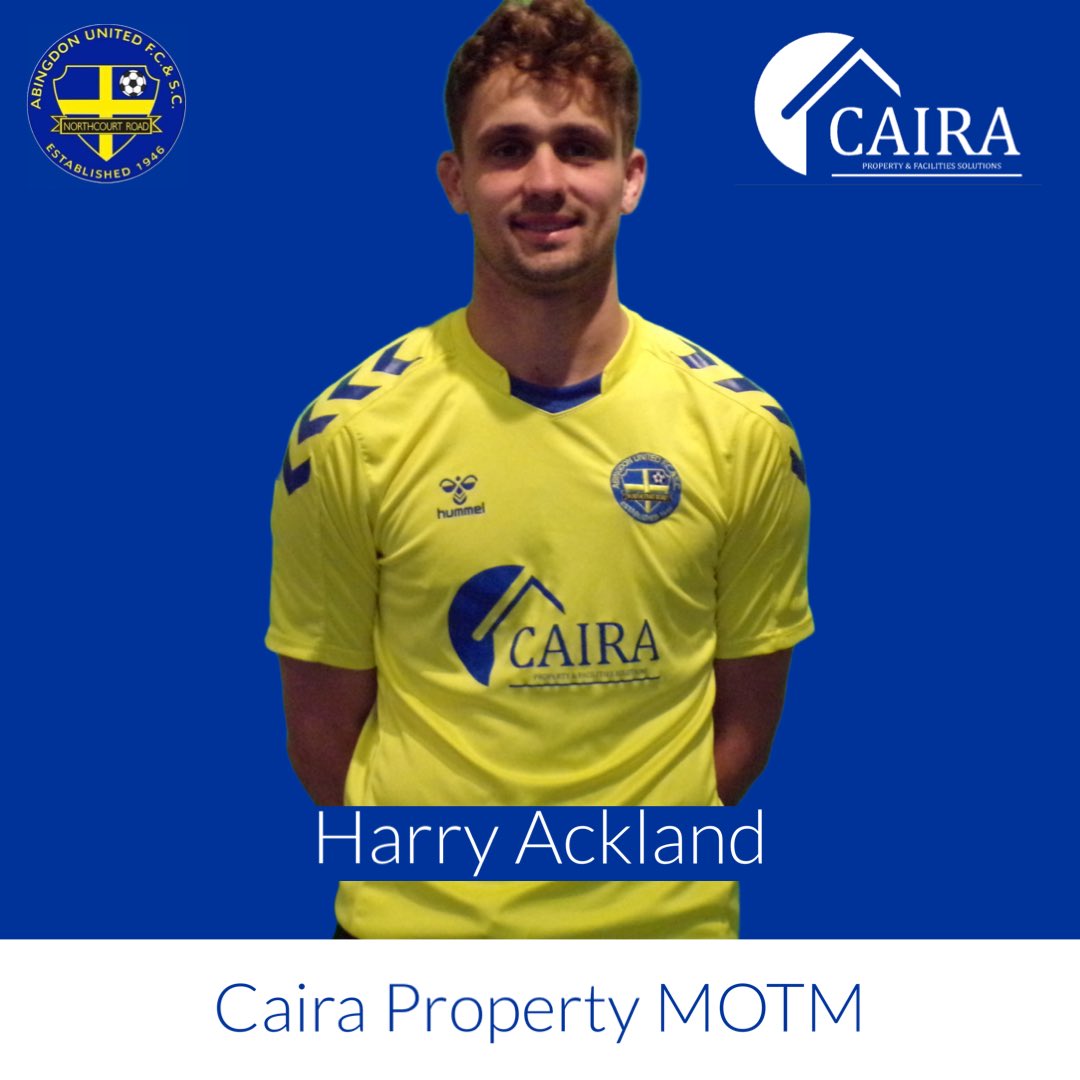 TODAYS MOTM | ACKO! 👏👏

Hats off to our Number 9 <a href="/harryackland97/">Harry Ackland</a> , todays <a href="/CairaProperty/">Caira Property & Facilities Solutions Ltd</a> Man of The Match

2 brilliant goals &amp; won everything up front, the ball just stuck, a real strikers performance 

A special mention to <a href="/mattywoodley/">Matty Woodley</a> , 3 assists &amp; an unreal display 👏🟡🔵