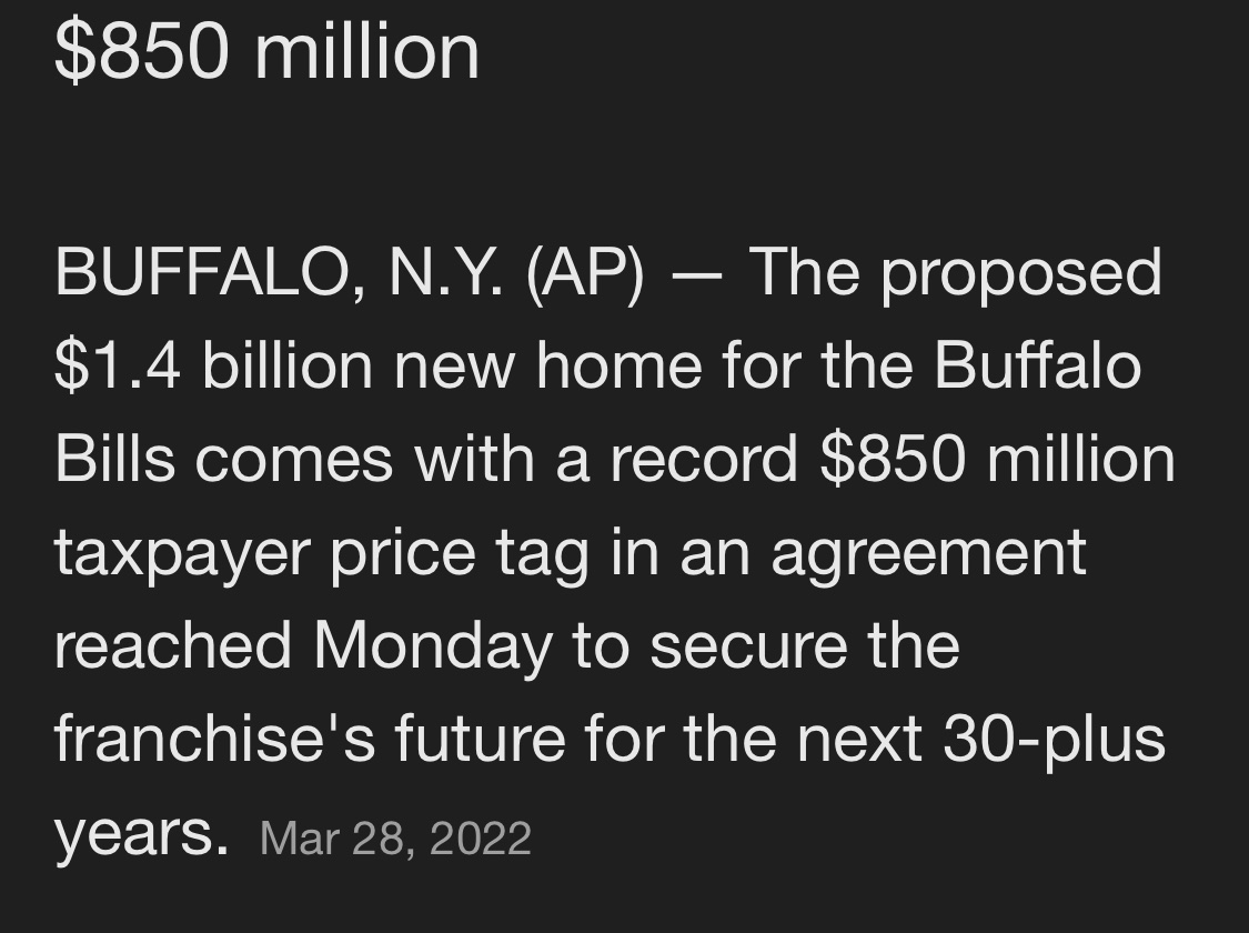 Buffalo Bills owners lobbied for new stadium NOT to have a dome so football ‘could be played in elements.’ Taxpayers getting soaked for almost $1 BILLION. Then some snow comes and playoff game gets postponed. You can’t fix stupid. New York: triple vaxed and over taxed.