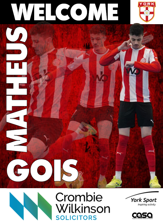 😍 NEW VIKING | WELCOME MATHEUS 🇧🇷
Former Estudiantes, Helvecia &amp; Sporting Club Southend Matheus Gois becomes our 2nd January recruit.
✅Come to the Arena tomorrow at 4:45 pm to see Matheus and the Vikings in battle against Bolton.

More NEXT WEEK???👀

#yorkfutsalrebuild