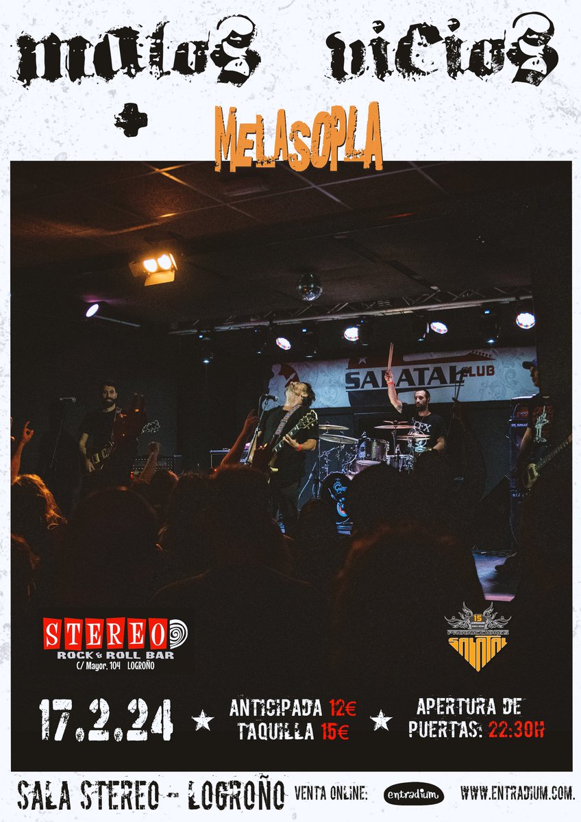 🎸 Lo prometido es deuda, familia. Ya van saliendo las entradas para la gira por salas de 2024 y no queremos que os quedéis sin la vuestra. El 17 de febrero nos vemos en la @stereo_rocknroll_bar

con @melasoplapunk 🔥🔥🔥🔥🔥🔥🔥🔥🔥

entradium.com/es/events/malo…