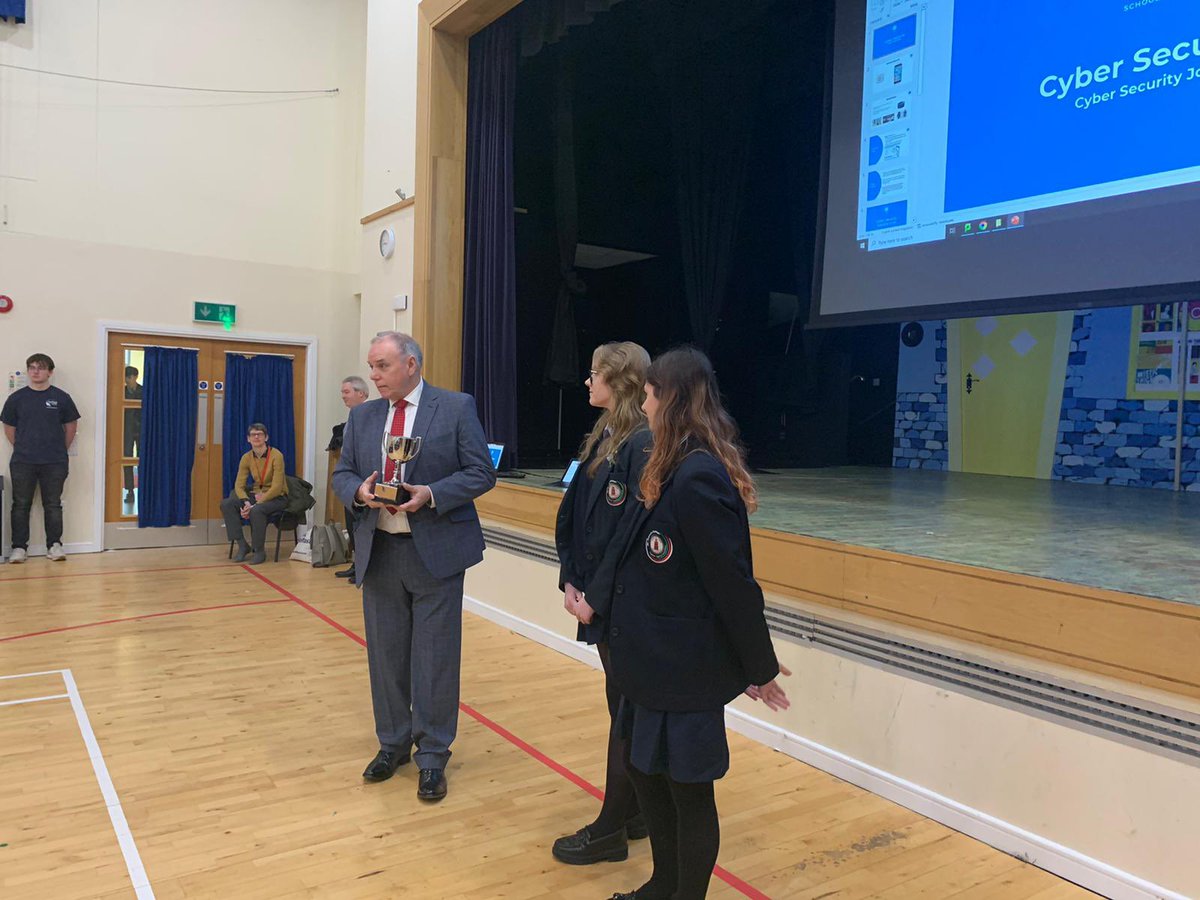 Proud School Alert 👏 Well done to Iris, Maya, Leo and Lorcan (both missing from picture) who today were given their trophy for winning the NI Cyber Schools Challenge. ⭐️🏆 #togetherinspiringgenerations