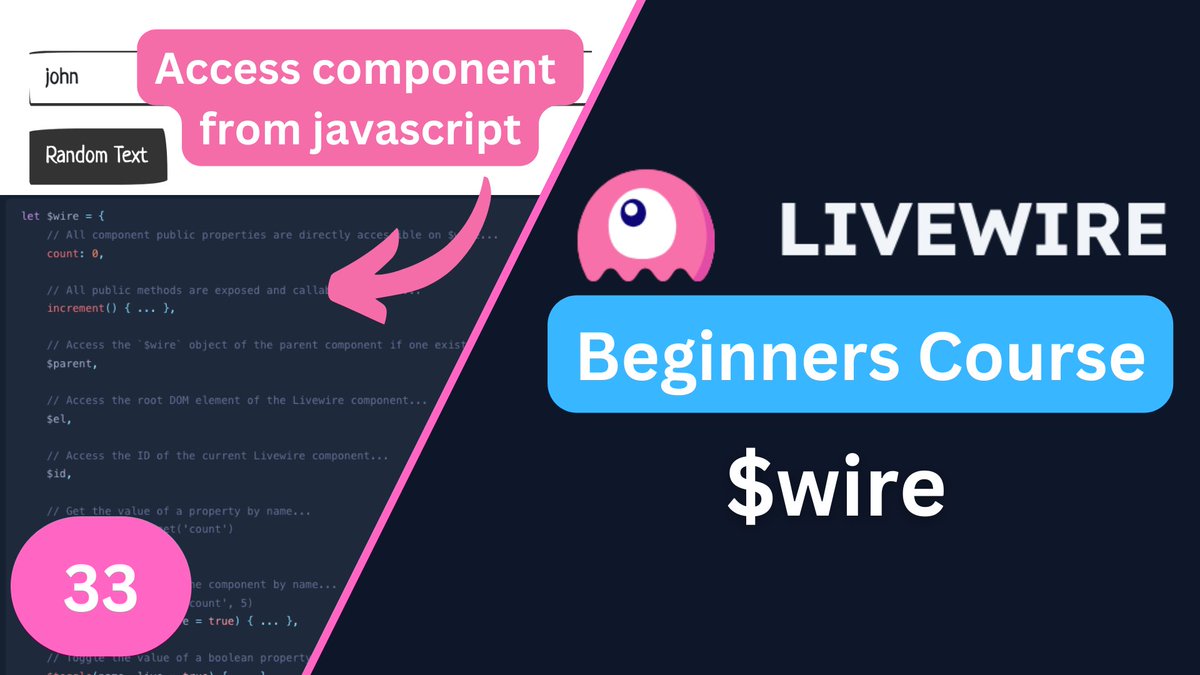 CodeYelo's tweet photo. New livewire 3 video:

$wire | Laravel Livewire 3 for Beginners EP33:
https://t.co/6Hp5tE80SZ https://t.co/QBr4cq9DLs