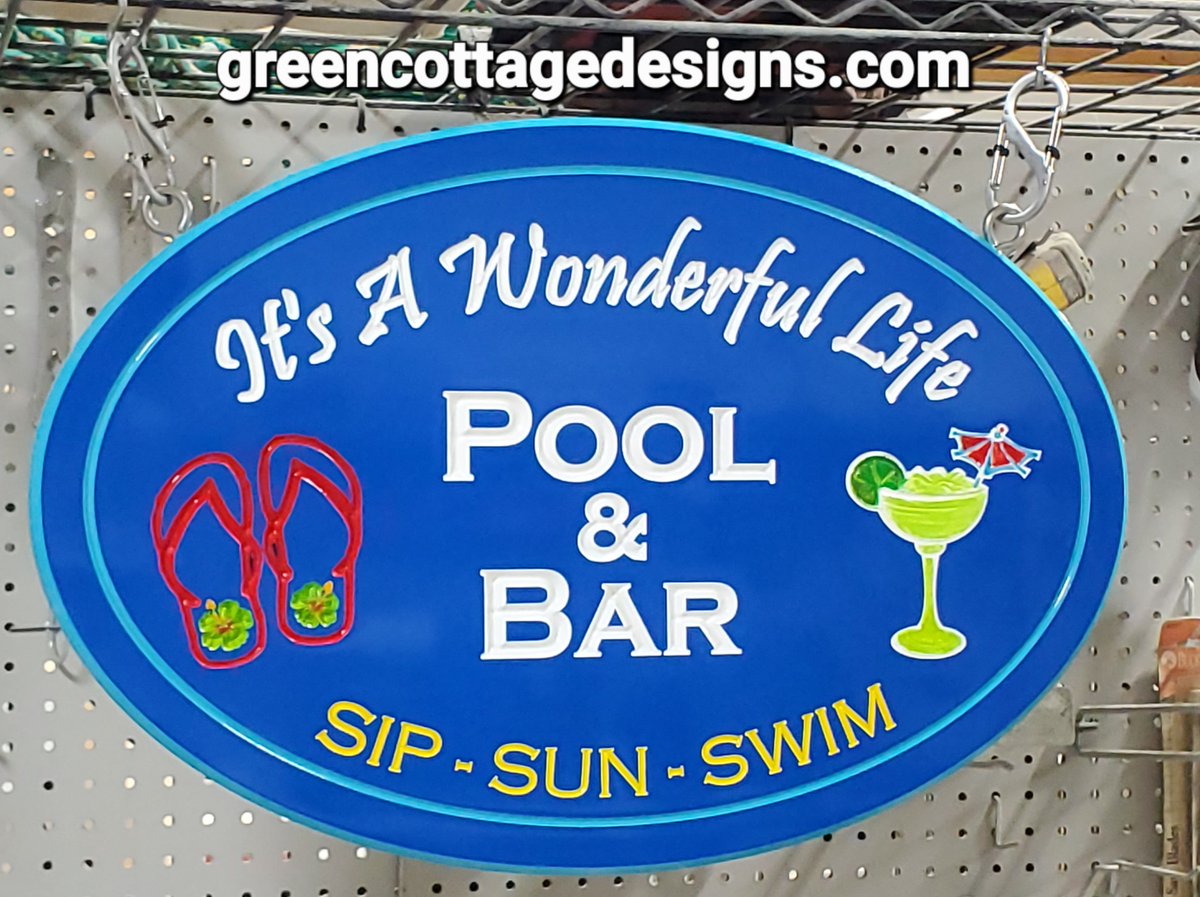 cottage_green's tweet image. It's a Wonderful Life by the Pool &amp;amp; Bar Sip Sun Swim
by greencottagedesigns.com Solid Engraved Painted Resort Signs • Waterproof Outdoor Living Signs #Pool #Poolsign #poolparty #Poolbar #sipnswim #sunshine #greencottagedesigns
