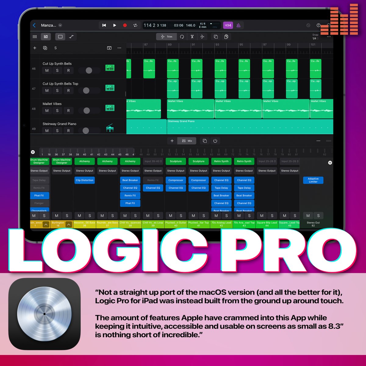 The BEST iOS music production Apps of 2023

<a href="/Apple/">Apple</a> Logic Pro for iPad

“The amount of features Apple have crammed into this app is nothing short of incredible."

Check out the full list here: 
thegaragebandguide.com/the-best-ios-m…