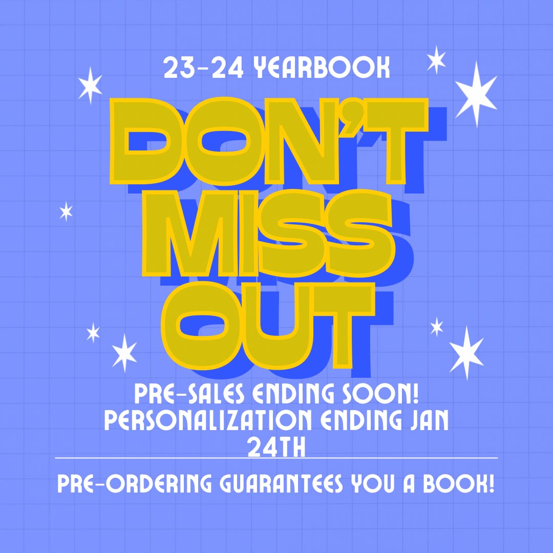 Order online at yearbookordercenter.com or bring cash or check to Mrs Browning.